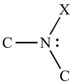 <p>Nitrogen bonded to two alkyl/aryl groups and one hydrogen.</p>