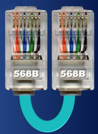 <p>TIA/EIA-568B on both ends is the standard for</p>