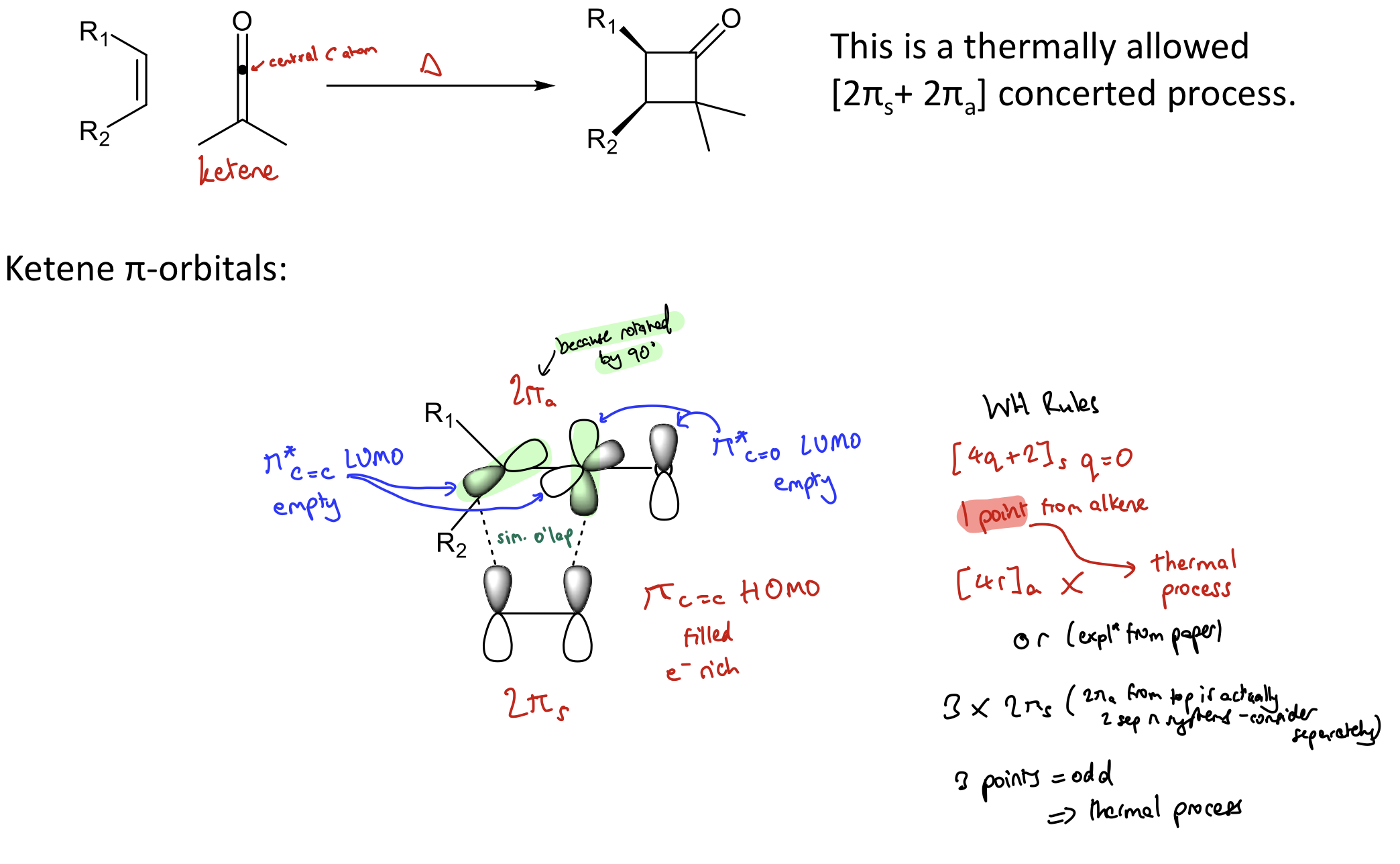 <p>Ones involving systems with <strong>cumulated double bonds</strong>, such as <strong>ketenes</strong>.</p><p>(See pg 47 for 2 more examples of ketene [2+2] cycloadditions.]</p>