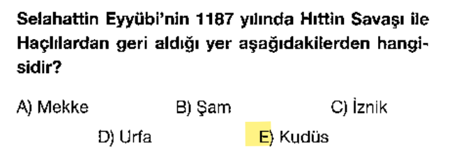 <p>Selahattin Eyyübi, Hittin Savaşı ile Haçlı ordusunu büyük bir bozguna uğratarak mukaddes şehir Kudüs'ü Haçlılardan geri almıştır.</p>