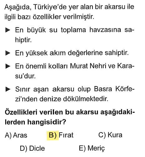 <p>En büyük su toplama havzası.</p><p>En yüksek akım (debi).</p><p>Kolları: Murat ve Karasu.</p><p>Döküldüğü yer: Basra Körfezi (Sınır aşan nehir).</p>
