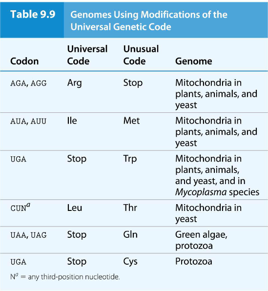 <p>Because the genetic code is universal, bacteria can be used to produce important proteins from plants and animals</p><ul><li><p>However, there are a few exceptions to the universality of the genetic code, found principally in mitochondria, though there are a few exceptions in living organisms</p></li></ul><p></p>