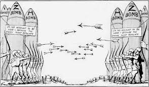 <p>From this political cartoon, one can see how the Soviet Union and the United States built their defense strategies on</p>