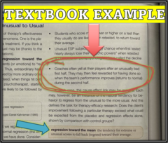 <p>the tendency for extreme or unusual scores to fall back (regress) toward their average.</p><p>The example from our textbook about a coach yelling at their team at half-time is attached in the picture (PLEASE READ PICTURE)</p>
