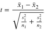 <p>compares whether experimental population represents a different population than the control, or whether two independent groups are different from eachother (NO OVERLAP BETWEEN GROUPS). The null is that there is no difference between the two. (example drug vs. control in different patients, male vs female students)</p><p>Can’t just add the two standard errors because it inflates variability. This formula helps avoid assumption of equal variances between the two 2 samples.</p>