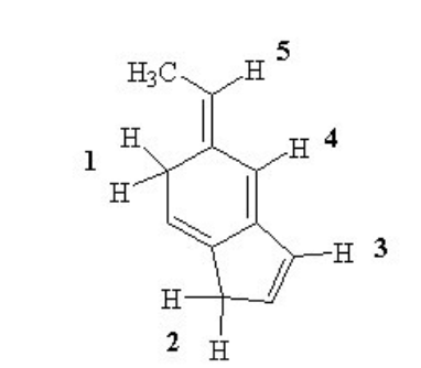<p><span style="color: rgb(0, 0, 0);">Which of the labeled H atoms (1 -5) in the following molecule would be predicted to be the most acidic?</span></p>