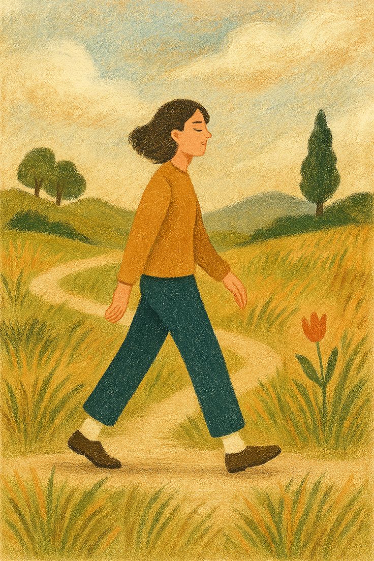 <p>Stroll (verb)</p>