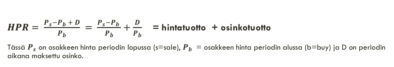 <p>hintatuotto + osinkotuotto</p>