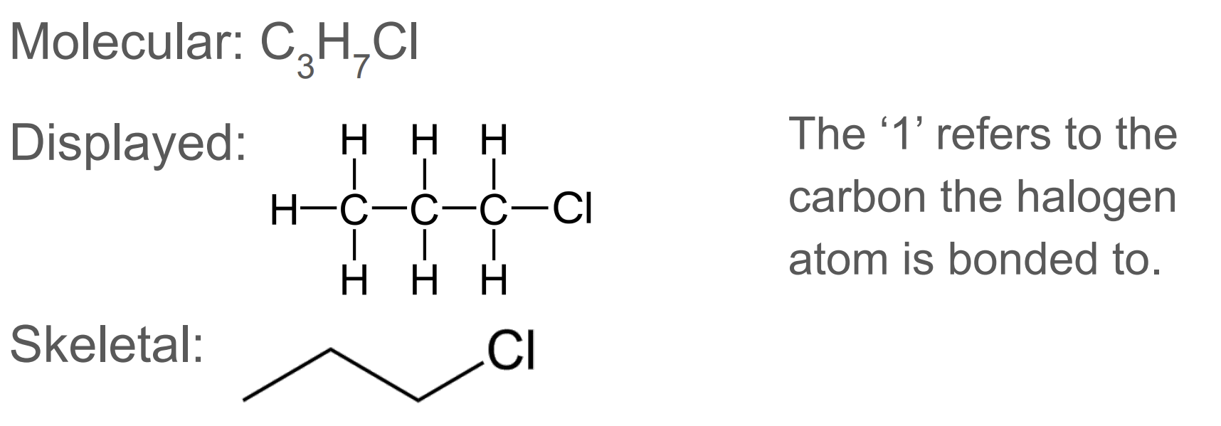 <p>C<sub>n</sub>H<sub>2n+1</sub>X      where X is a halide</p>