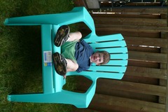 <p>He sits</p>