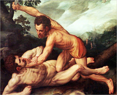 <p>Sons of Adam and Eve. God accepted one's offering and had no regard for the other. Killed his brother. God cursed him to then be a "wanderer of the earth," and marked him so that no one who comes upon him may kill him.</p>