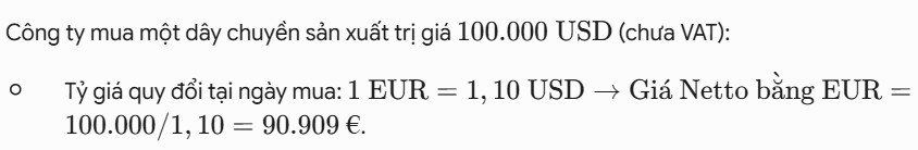 <ul><li><p>ohne Umsatzsteuer</p></li><li><p>Anschaffungspreise in Fremdwährung werden zum Devisenkassamiitelkurs am Abschlussstichtag in Euro umgerechnet (ss 256a HGB) </p></li></ul><p></p>