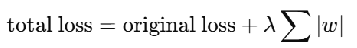 <p>it penalizes the <strong>absolute value</strong> of weights, pushing some weights closer to exactly zero and can make the model more sparse</p><p></p>