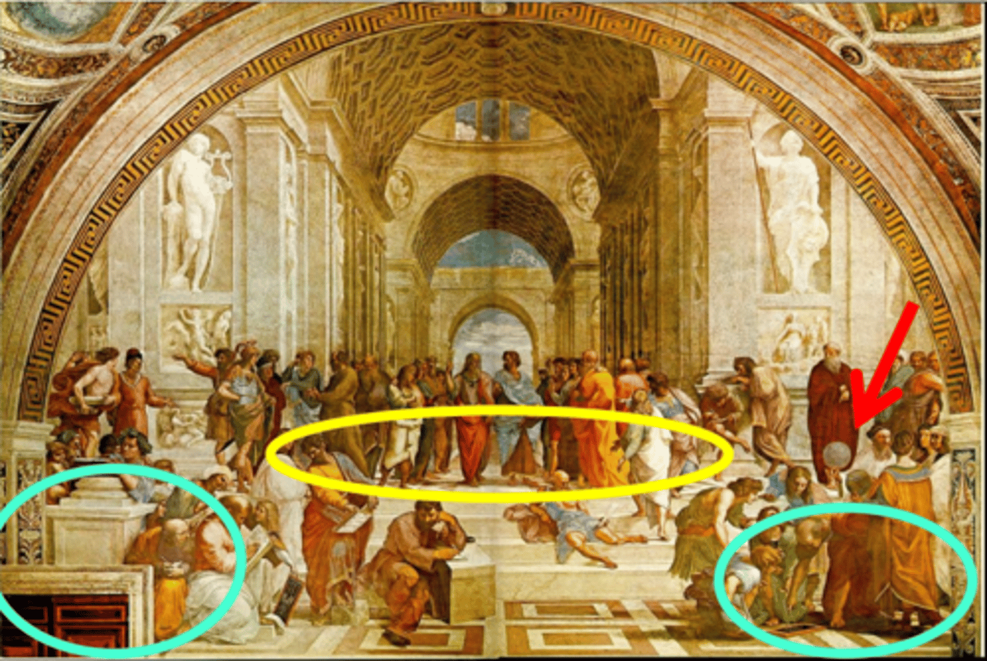 <p>School of Athens painting:</p><p>- hid tiles that looked weird from linear perspective by putting ppl or stuff Infront</p><p>- notice the sphere should be distorted from this perspective but it is completely spherical</p>