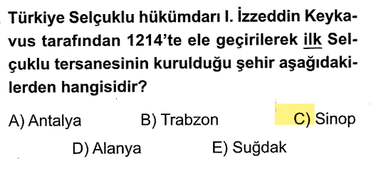 <p>I. İzzettin Keykavus döneminde Sinop alınmış ve denizcilik faaliyetleri için tersane yapılmıştır.</p>