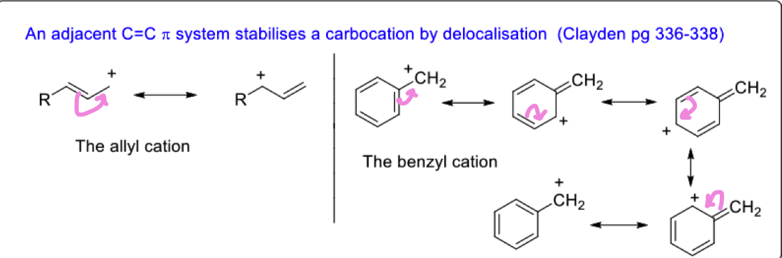 <ul><li><p>they are able to delocalise the positive charge around the ring </p></li></ul><p></p>