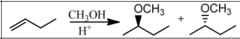 <p>Reagents: H⁺, ROH</p><p>What's Added: H⁺ & OR⁻</p><p>Regioselectivity: Markovnikov</p><p>Sterioselectivity: - </p><p>Intermediate: Carbocation</p><p>Rearrangements: Possible</p>