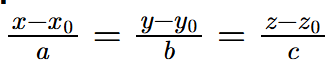 <p>describes <span>the line with direction vector </span>𝐯=〈𝑎,𝑏,𝑐〉<span> passing through point </span>(𝑥0,𝑦0,𝑧0)</p>