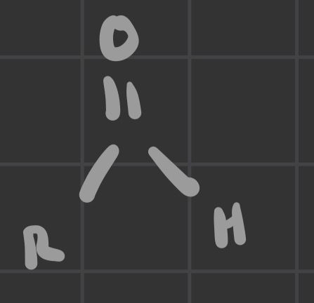 <p>O double bond to R and H</p>