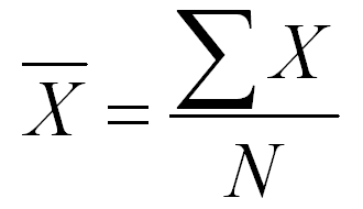 <p>x bar (sample mean) = sum (sigma) of all values in a dataset (X) divided by the number of values (N)</p>