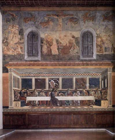 <p>Andrea del Castagno La Dernière Cène 1447 Fresque, 9,20 m Florence, Sant’Apollonia , réfectoire - 1ere Ren</p>