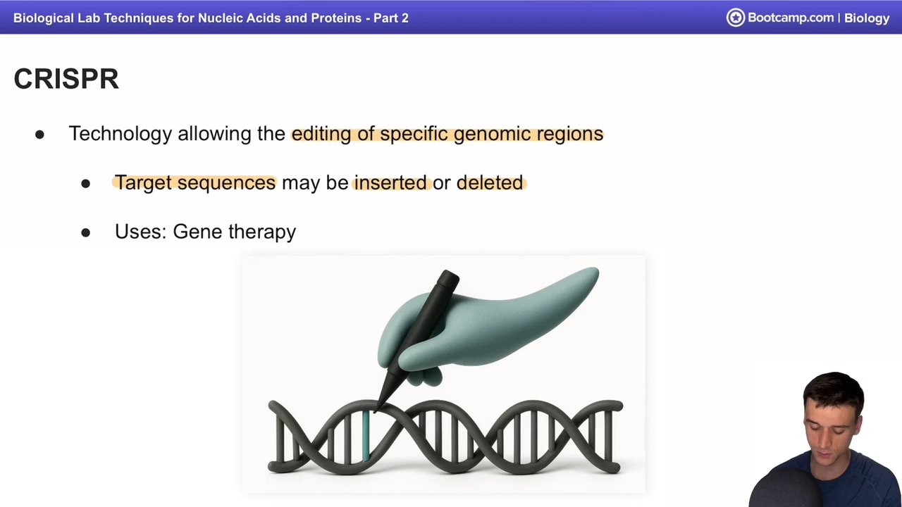 <p>tech allowing for editing of specific genomic regions </p><p></p><p>with target sequences being deleted or inserted </p>
