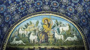 <p>Mausoleum of Galla Placidia (8.24), Mosaic; Christ as youthful shepherd symbolizing care and salvation.</p>
