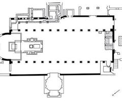 <p><strong><mark data-color="rgba(0, 0, 0, 0)" style="background-color: rgba(0, 0, 0, 0); color: inherit;">an elongated, rectangular church design featuring a central nave with flanking side aisles and a terminal apse, oriented on a clear east-west axis</mark></strong><span>. Originating from Roman civic structures, this layout directs focus towards the altar at the eastern end, commonly incorporating a high clerestory for lighting and a narthex entrance.</span></p>