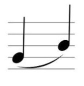 <p>a curved line that connects notes of DIFFERENT pitches; tongue only the first note in a slur (articulation)</p>