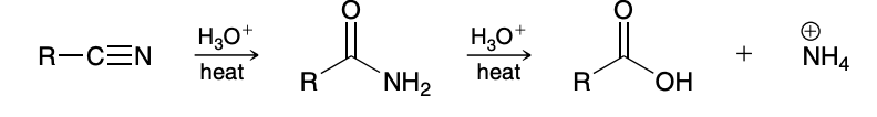 <p>H3O+ and heat</p><p>Generally hard to just yield the amide </p>