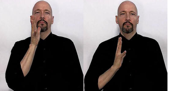 <p>dom hand makes five place thumb on chin then move downward and place thumb on chest</p>
