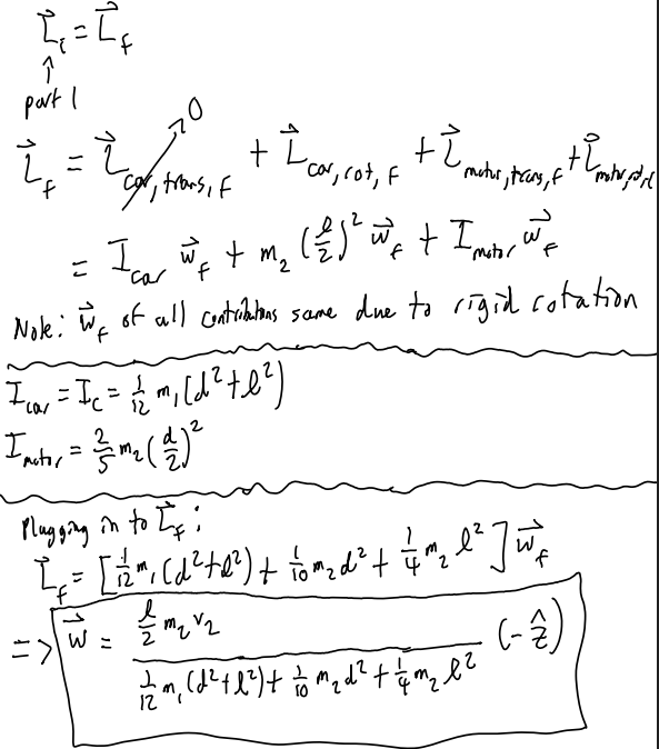 <p>conservation of angular momentum, single out w_f on one side. </p>