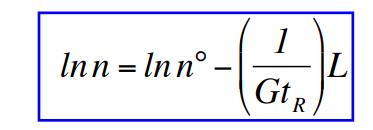 <p>n- Population density of crystals of size L</p><p>n0- Population density at zero size (nuclei)</p>