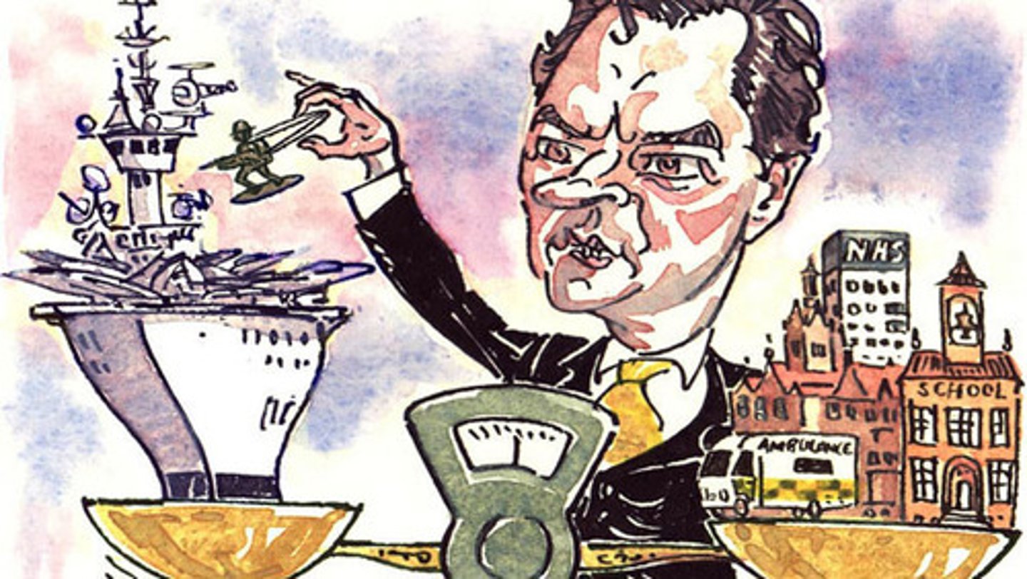 <p>The trade-off in government spending between military defense ("guns") and domestic programs ("butter").</p>