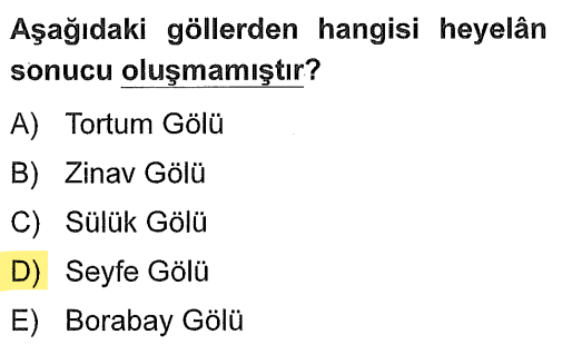 <p>Tortum, Zinav, Sülük ve Borabay Karadeniz kuşağında heyelan set gölleridir. Seyfe Gölü (Kırşehir) ise <strong>Tektonik</strong> bir göldür.</p>