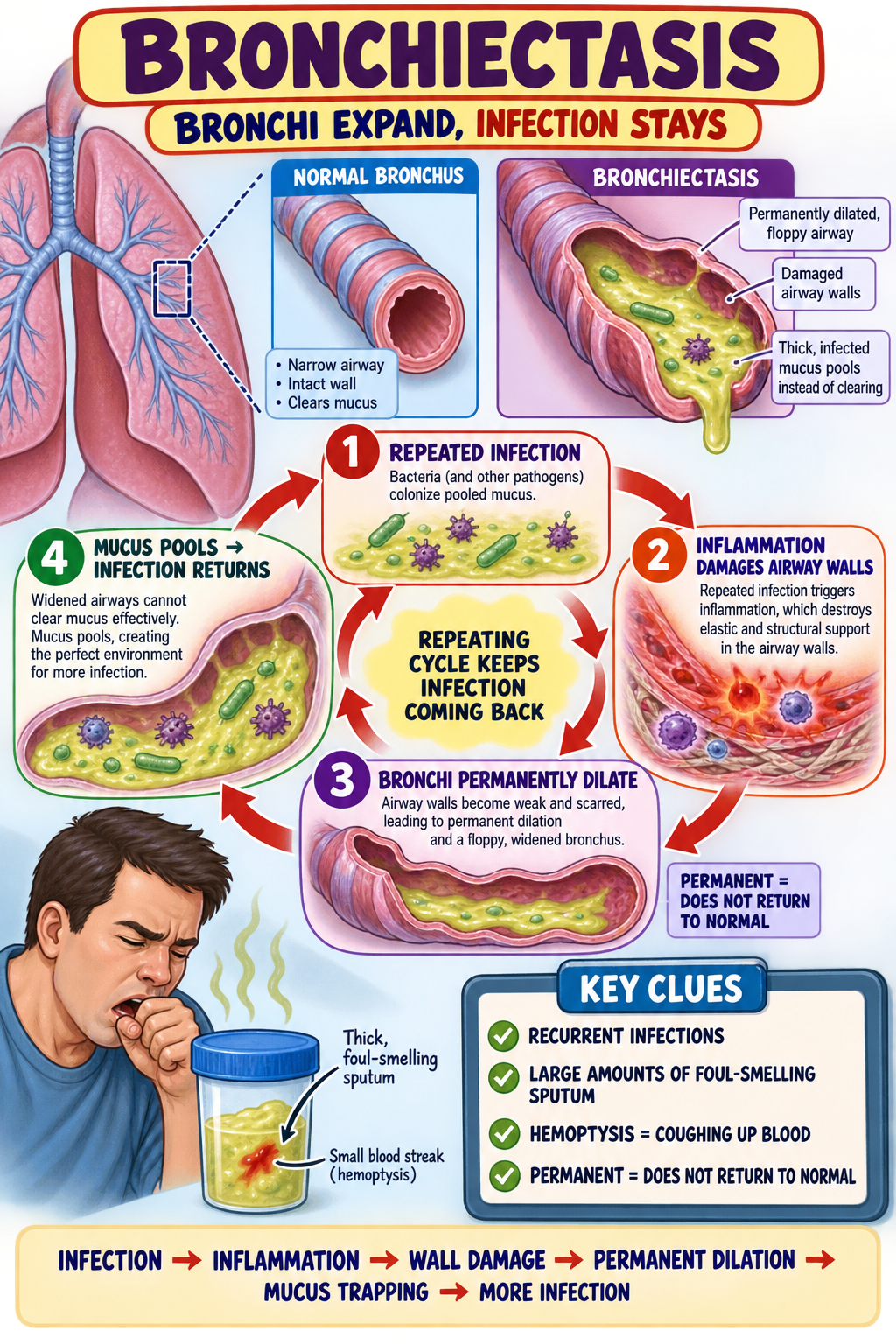 <p>What findings suggest bronchiectasis?</p>