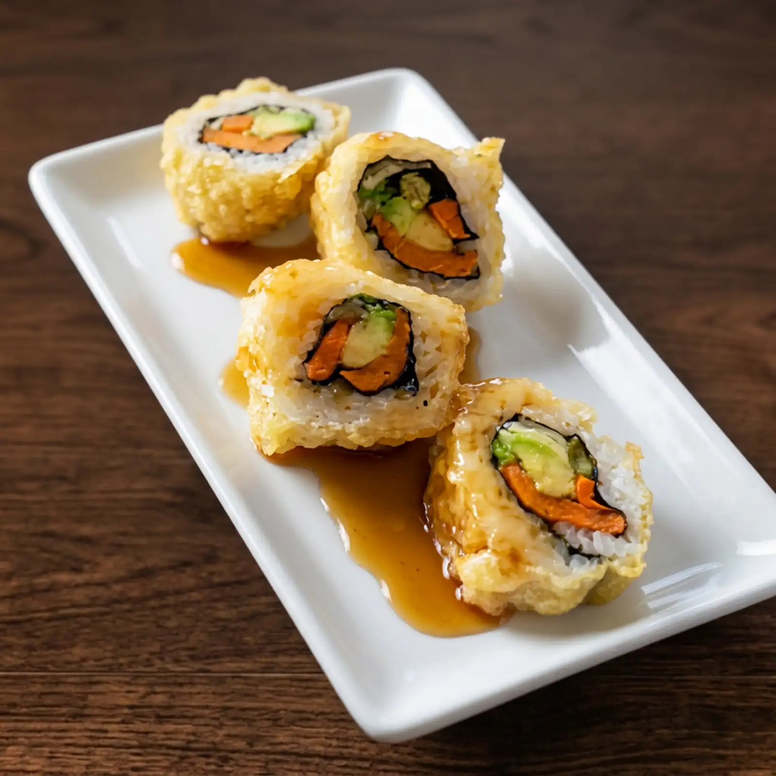 <p>tempura sushi filled w avocado, asparagus, yams, and carrots</p><p>8 pcs</p>