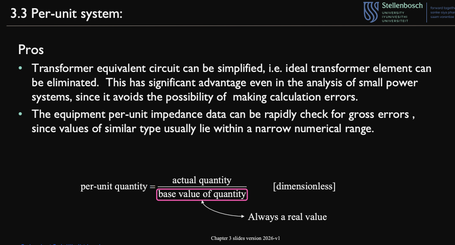 <ul><li><p>$$per-unit\space quantity = \frac{actual\space quantity}{base\space value\space of\space quantity}$$ </p></li><li><p>it is dimensionless</p></li><li><p>base value of quantity is always a real value</p></li></ul><p></p>