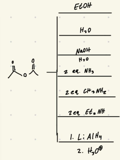 <p>what do these reagents do to an anhydride</p>
