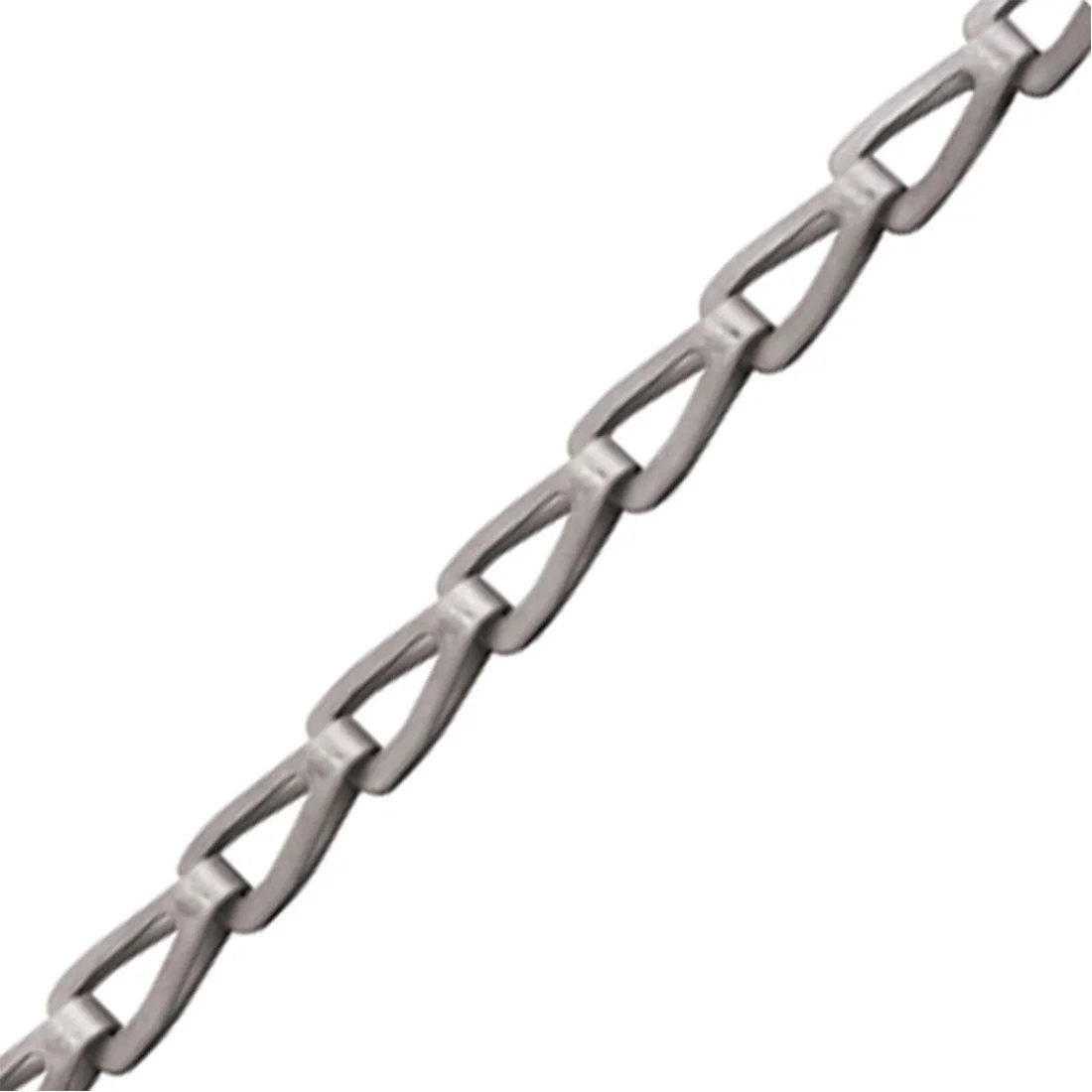 <p>Lightweight metal chain with small, closely linked oval or round links sold by the foot, used for hanging light fixtures and other suspended loads requiring secure support.</p>