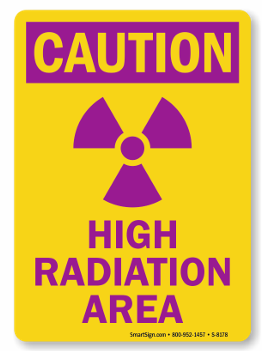 <ul><li><p>Entrance doors to therapy rooms must have posted signs </p></li><li><p>For radiation levels in the room that can exceed <u>1 mSv in 1 hour</u> the sign should read “Caution, High Radiation Area” (most radiation therapy rooms) </p></li><li><p>For radiation levels in the room that can exceed <u>5 mSv</u> in a 1 hour the sign should read “Grave Danger, Very High Radiation Area” </p></li><li><p>For rooms with a radiation <u>SOURCE</u> – a room where a person could receive <u>5 Gy in 1 hour within 1 meter</u> of the source would have a “Caution: Radioactive materials” sign.</p></li></ul><p></p>