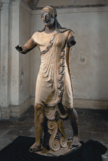 <p>Title: Temple of Minerva and sculpture of Apollo </p><p>Artist: Master sculptor Vulca (?)</p><p>Cultural/Art History Period: Etruscan</p><p>Medium: wood, mudbrick, or tufa; terra Cotta sculptures </p>