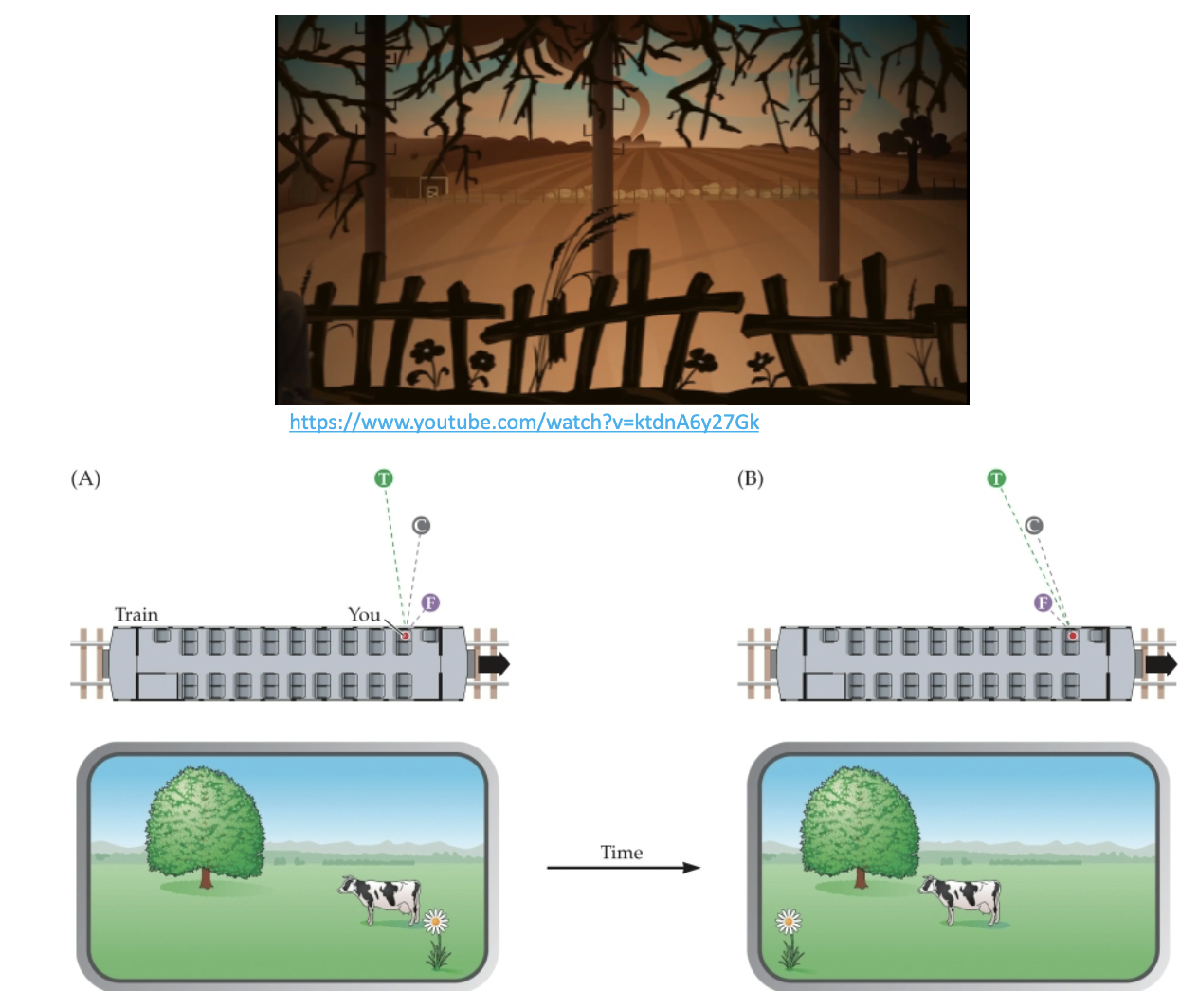 <p><u>Depth from Motion – Dynamic Monocular Cues - Motion Parallax</u></p><p>Motion Parallax</p><p>• Occurs when an observer moves ? or ?, away from Optic Flow.</p><p>• Head movements and relative motion between objects reveal depth.</p><p>• Closer objects move <u>slower/faster</u> across the visual field than distant ones.</p>