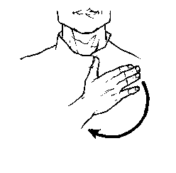 <p>dom hand on chest move in circle</p>
