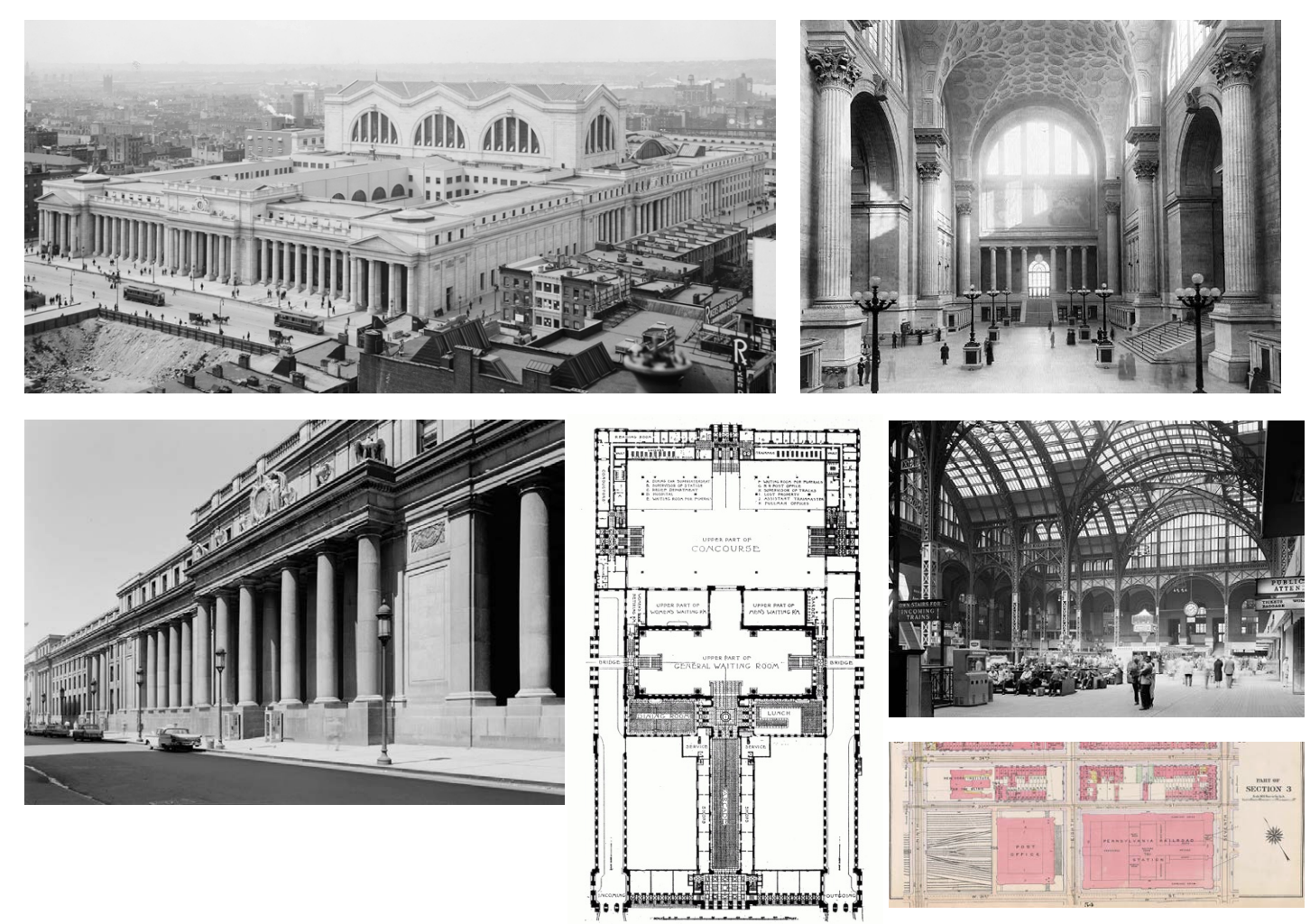 <p>Paramount building of the beaux arts, looks like a roman bath. 500 buildings knocked down to build, significant use of steel and bricks. Immense and grandiose. Demolished in 1963 despite efforts against</p>