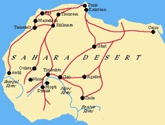 <p>trade routes that connected Islamic North Africa and the Mediterranean to sub-Saharan African kingdoms. Led to the spread of Islam to West Africa and the emergence of the Mali Empire as a powerful trading state. Timbuktu emerged as a trading post on the trans-Saharan caravan route and as a center of Islamic culture. Connected Africa to worldwide trade.</p>