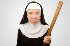 <p>1. Strict in manner </p><p>2. Lack of comforts or luxuries</p>