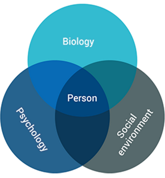 <p>supports individualized patient-centered care; that health and disability result from interaction among biological, psychological, and social factors</p>