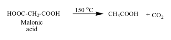 <p>one carboxylic acid replaces with a H and you yield CO2. </p>