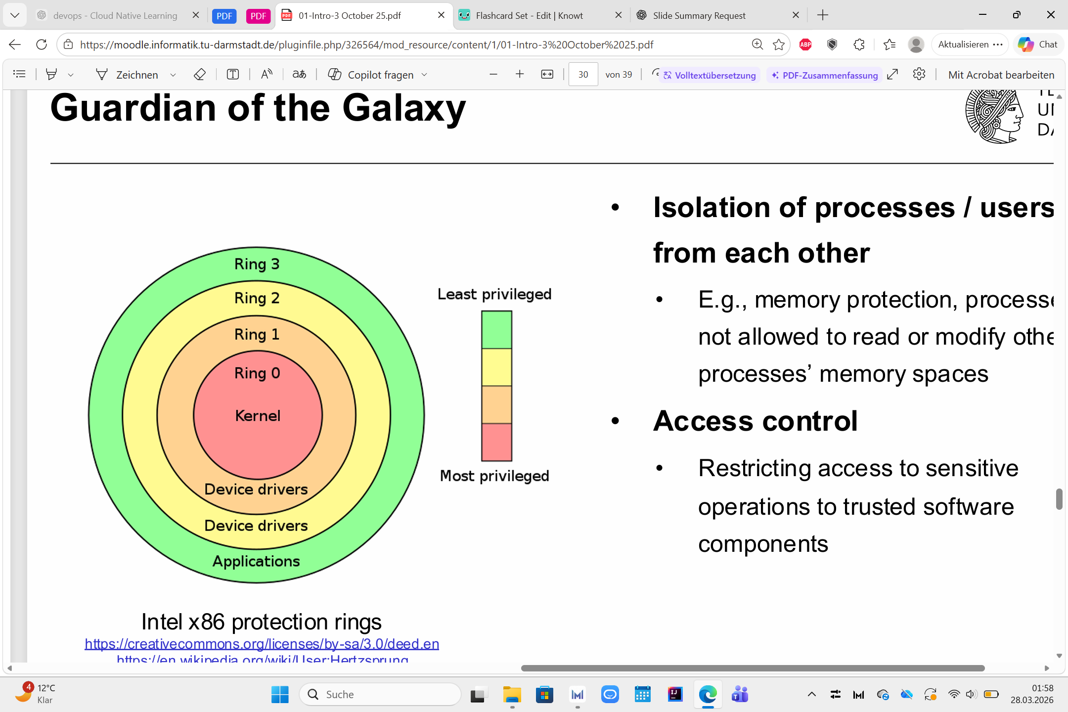 <ul><li><p><strong>coordinator:</strong> shares hardware/resources between programs, schedules time, controls execution, isolates programs</p></li><li><p><strong>resource manager:</strong> manages disks, I/O devices, and file systems</p></li><li><p><strong>resource optimizer:</strong> uses memory hierarchy efficiently</p><ul><li><p>registers → cache → main memory → disk</p></li><li><p>faster = smaller, slower = bigger</p></li></ul></li><li><p><strong>protector/security layer:</strong> isolates users/processes, memory protection, access control, only trusted software gets sensitive access</p></li></ul><p>**Resources are the <strong>things a computer has and programs need to use</strong>.</p><p></p>